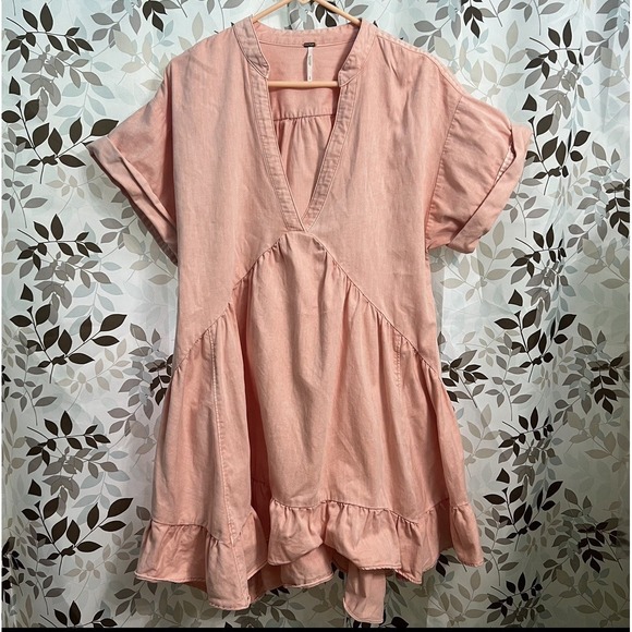 Free People Dresses & Skirts - Free People Women's Small Peach Agnes Denim Dress Pleated Tier Small